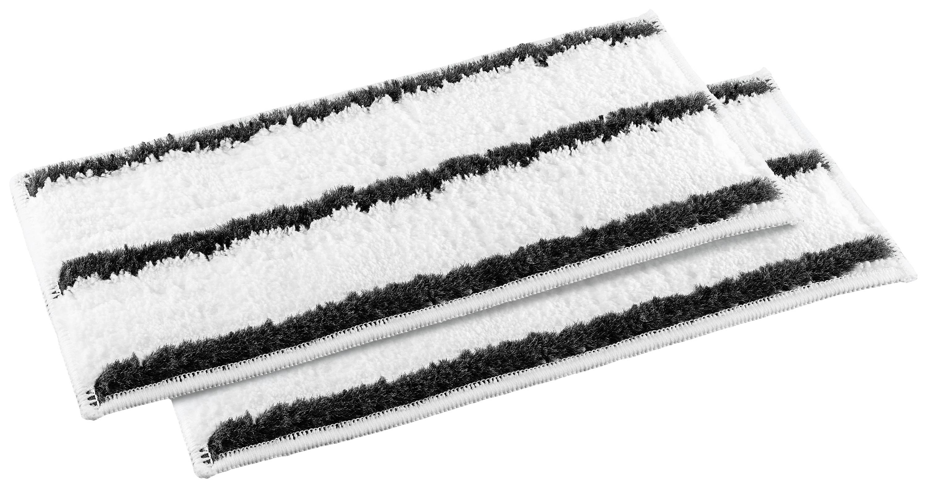 Deux tampons de nettoyage blancs avec des rayures noires, posés côte à côte.