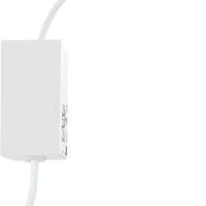 Un appareil électrique rectangulaire blanc doté d'un câble à sa base, sur un fond blanc.