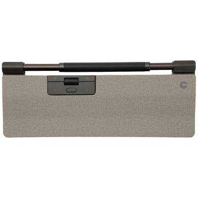 Un dossier rectangulaire marron avec des éléments de commande intégrés au centre, fixé à une tige noire.