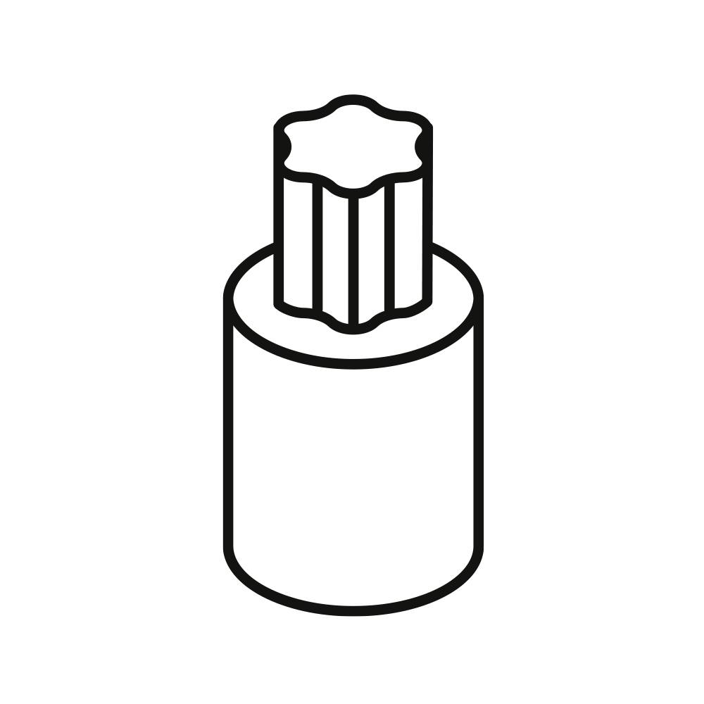 Un dessin simple au trait représente un cylindre avec un insert dentelé sur sa partie supérieure.