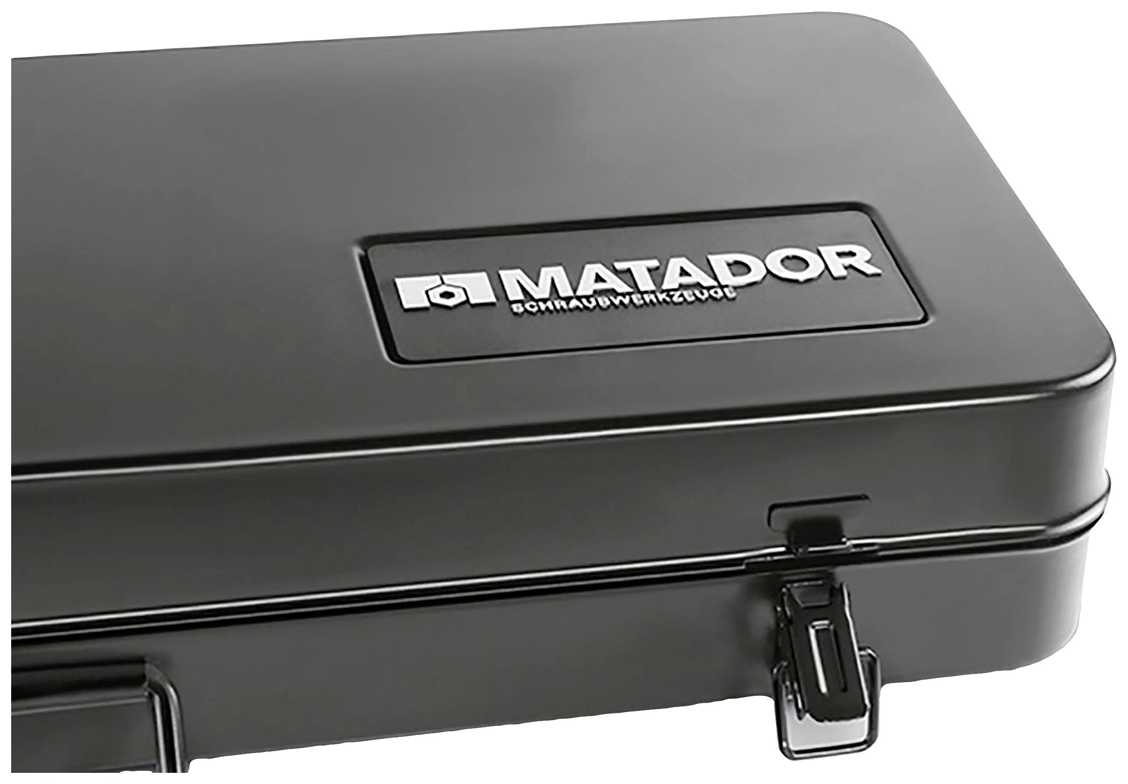 Boîte à outils noire avec 'Matador Schraubwerkzeuge'.