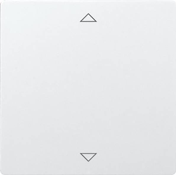Interrupteur carré blanc, doté de deux petits triangles, un en haut et un en bas, permettant de régler l'intensité lumineuse.