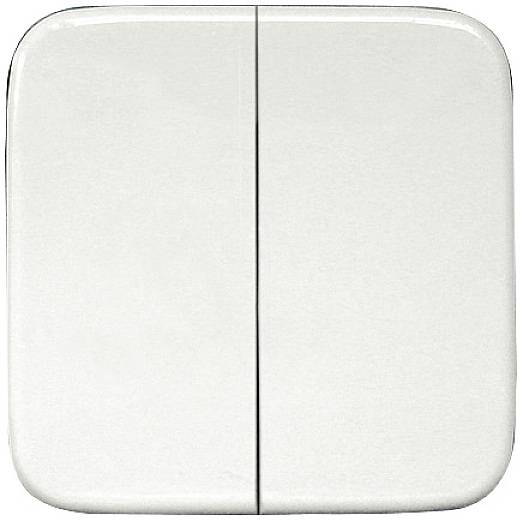 Un double interrupteur en plastique blanc, au design épuré, adapté pour commander deux sources lumineuses distinctes.