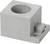 Bloc carré en plastique gris avec une ouverture circulaire. Probablement un élément d'un support ou d'un composant de fixation.
