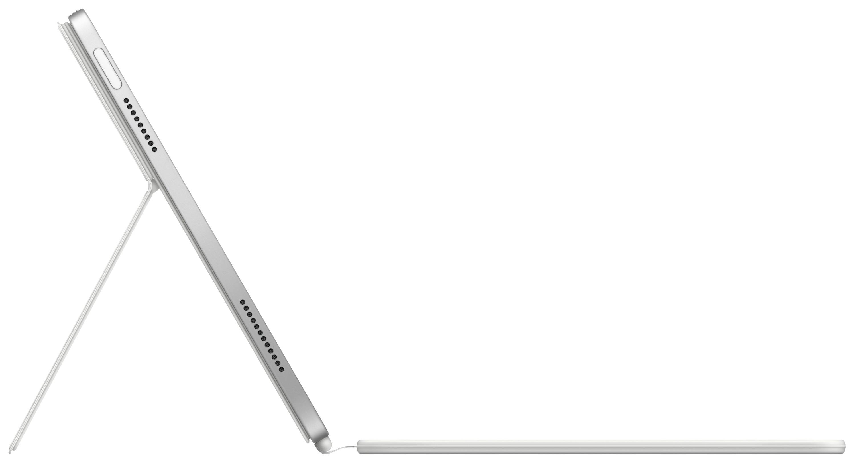 Une tablette est posée verticalement sur une surface avec un support dépliable, à côté de laquelle un stylet est allongé à plat sur la table.