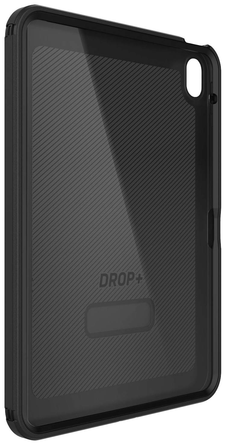 Étui de protection noir pour tablette avec texture anti-choc et découpe pour caméra, adapté à différents modèles. Idéal pour une protection optimale.