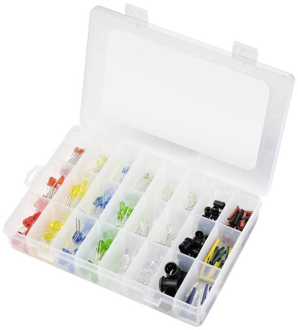 TRU COMPONENTS Assortiment de LEDs rouge, bleu, vert, jaune, blanc froid, blanc chaud rond 3 mm, 5 mm, 8 mm 30 ° 7.5 mA, 8 mA 3 V, 15 V