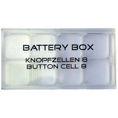 Boîte de rangement pour piles boutons ; contient 8 compartiments pour batteries.