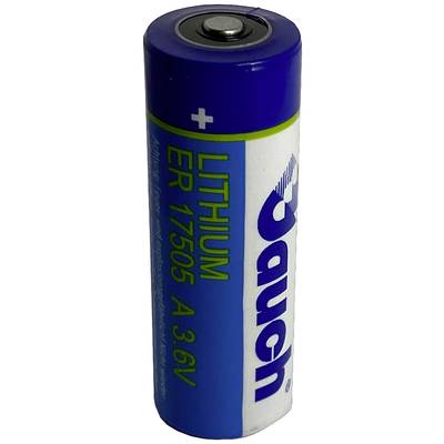 Batterie au lithium ER 17505 3,6V, impression bleue sur cylindre blanc.