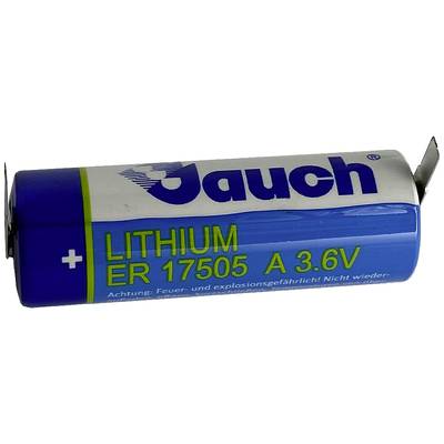 'Batterie au lithium ER 17505, 3,6V, marque Vauch. Avertissement : Extrêmement inflammable et explosif. Non rechargeable.'