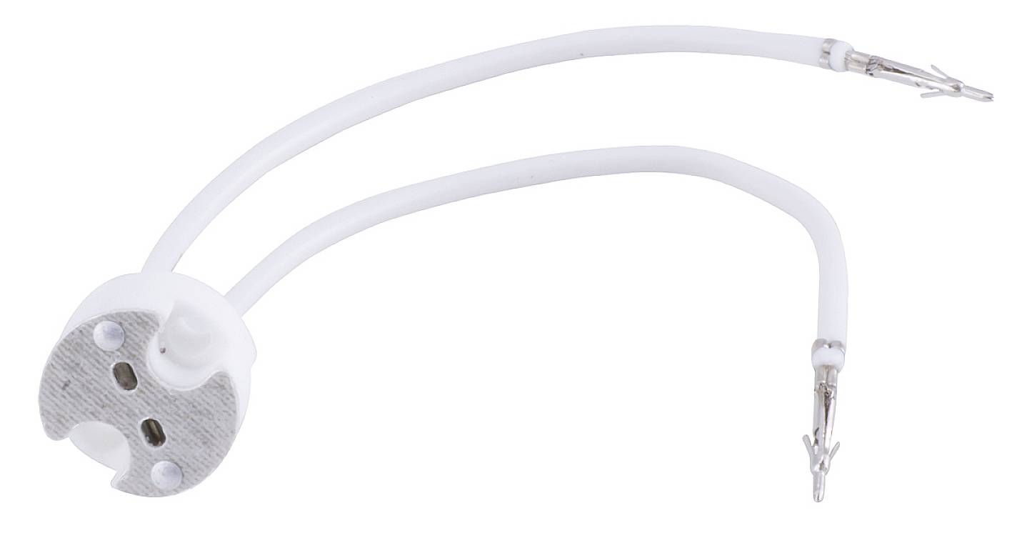 Support en céramique avec deux câbles blancs, adapté pour le raccordement à une lampe GU10.