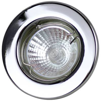 Luminaire encastré rond en argent avec un verre clair et strié, montrant un plafonnier moderne vu de dessous.