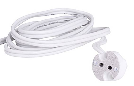 Douille électrique blanche avec câble attaché, adaptée aux ampoules à incandescence.