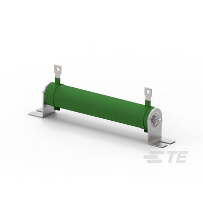 Résistance cylindrique verte avec des supports métalliques à chaque extrémité, sur fond blanc.