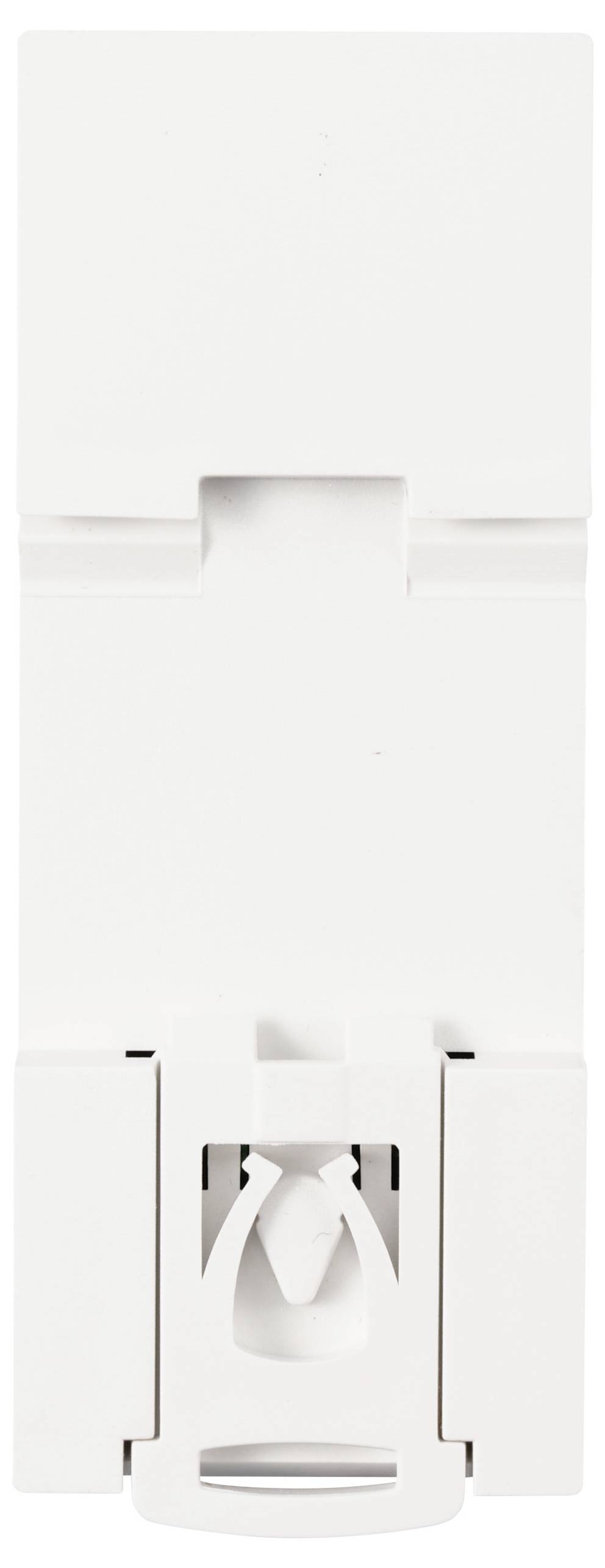 Support rectangulaire blanc en plastique avec un mécanisme d'ouverture et de fermeture, probablement destiné à un usage domestique.