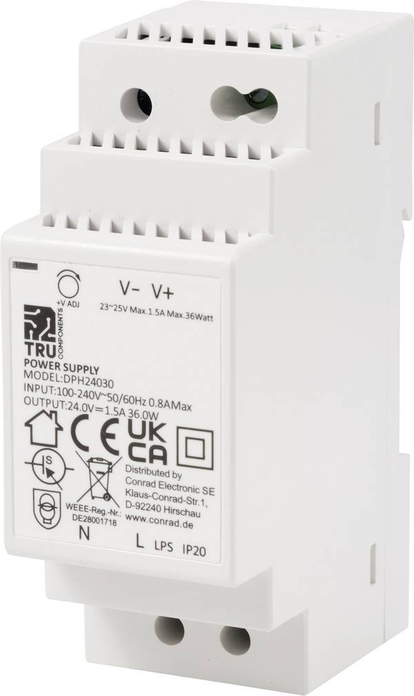 TRU COMPONENTS TC-10580812 Alimentation rail DIN  24 V/DC 1.5 A 36 W Nbr. de sorties:1 x  Contenu 1 pc(s)