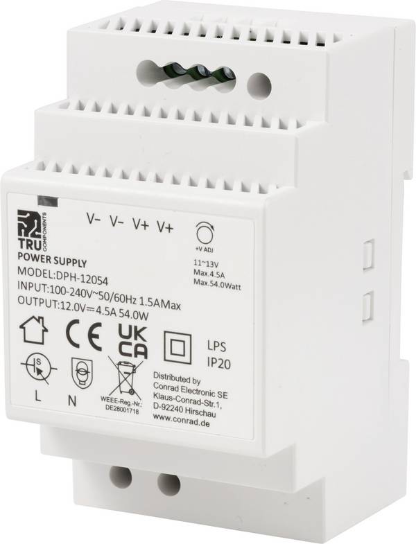 TRU COMPONENTS TC-10580816 Alimentation rail DIN  12 V/DC 4.5 A 54 W Nbr. de sorties:1 x  Contenu 1 pc(s)