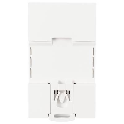 Un interrupteur rectangulaire blanc en plastique, doté d'un mécanisme à bascule au centre, sur un fond neutre.