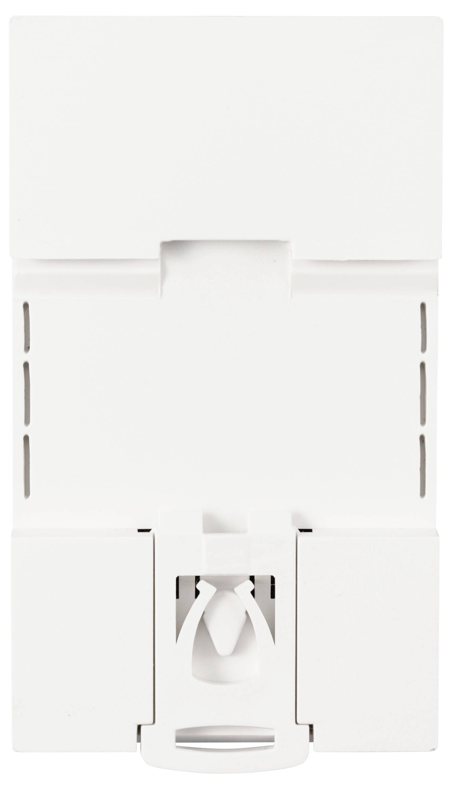 Un objet rectangulaire blanc en plastique avec des parties rabattables, probablement un élément de ventilation ou de montage.