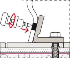 L'illustration montre comment une vis et un crampon sont utilisés pour fixer deux plaques verticales sur une base horizontale.