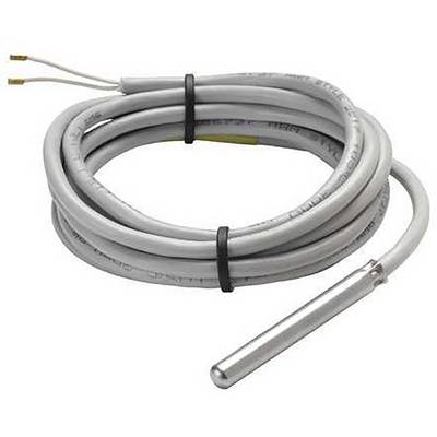 Câble gris avec capteur métallique à l'extrémité, adapté aux mesures de température dans les installations de chauffage ou de refroidissement.