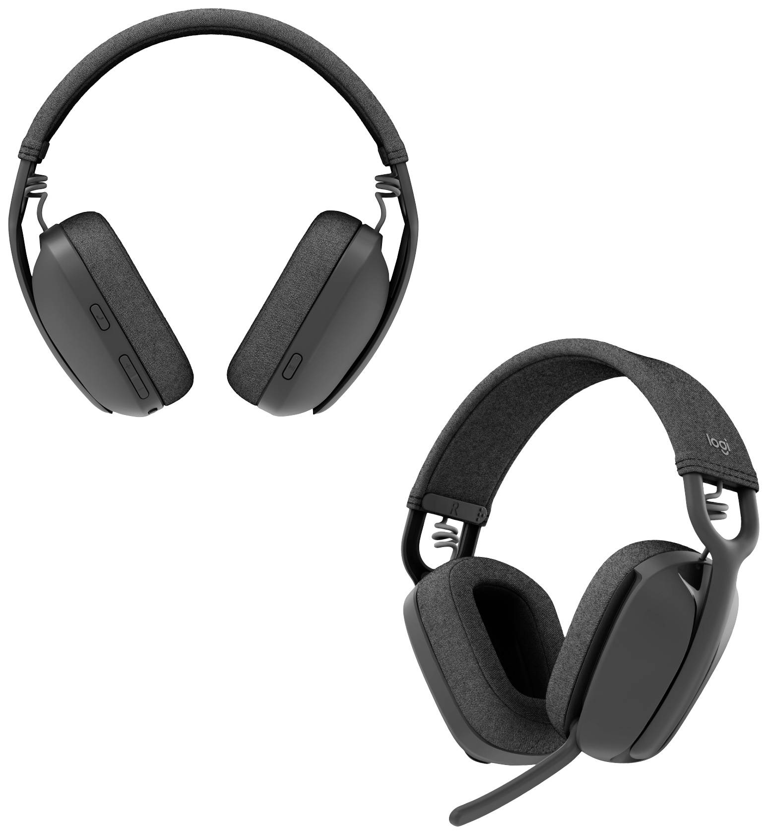 Casque audio noir supra-auriculaire avec microphone intégré et touches de commande sur le côté, dotés de coussinets d'oreilles et d'un arceau rembourrés.