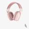 Casque audio rose avec coussins d'oreille rembourrés et serre-tête, sur fond blanc.