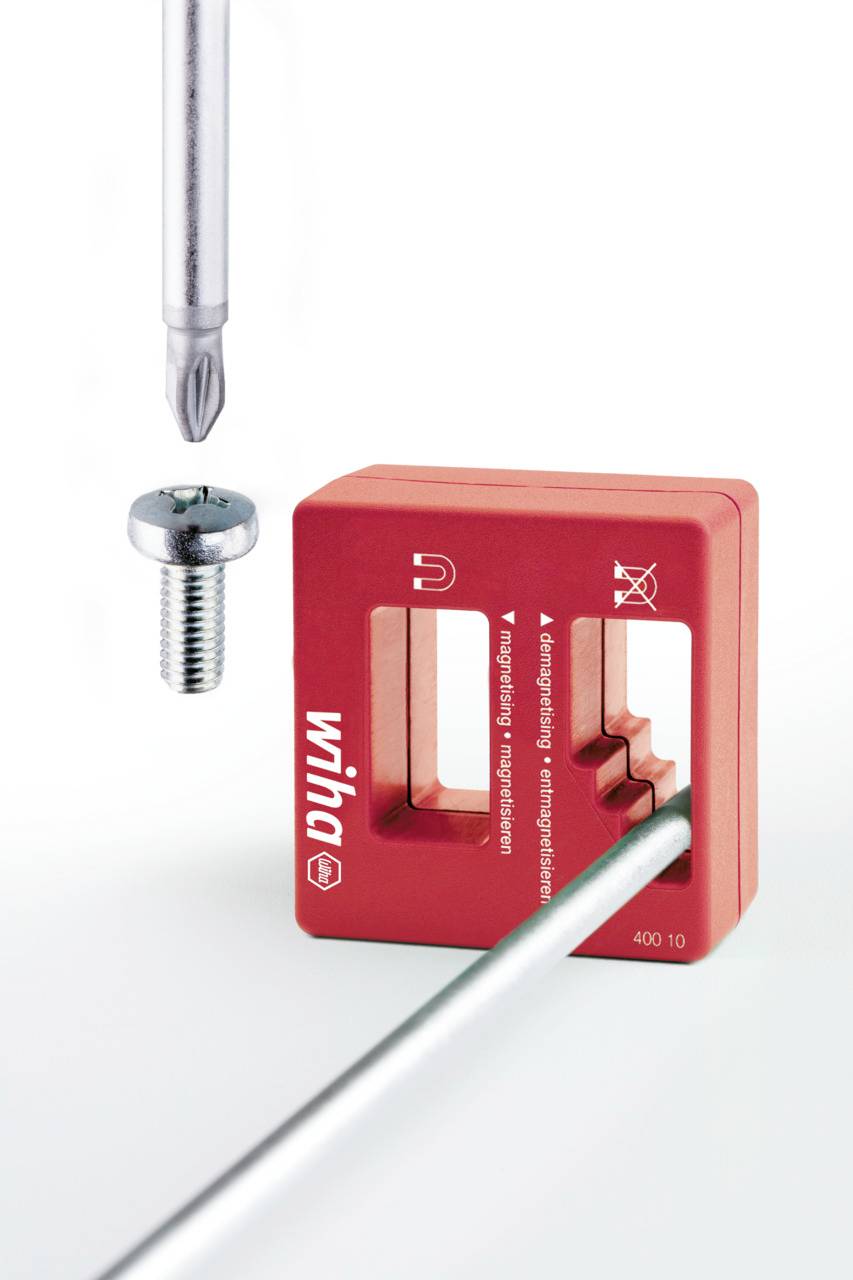 Porte-embouts magnétique rouge de Wiha maintient le tournevis et la vis en position.