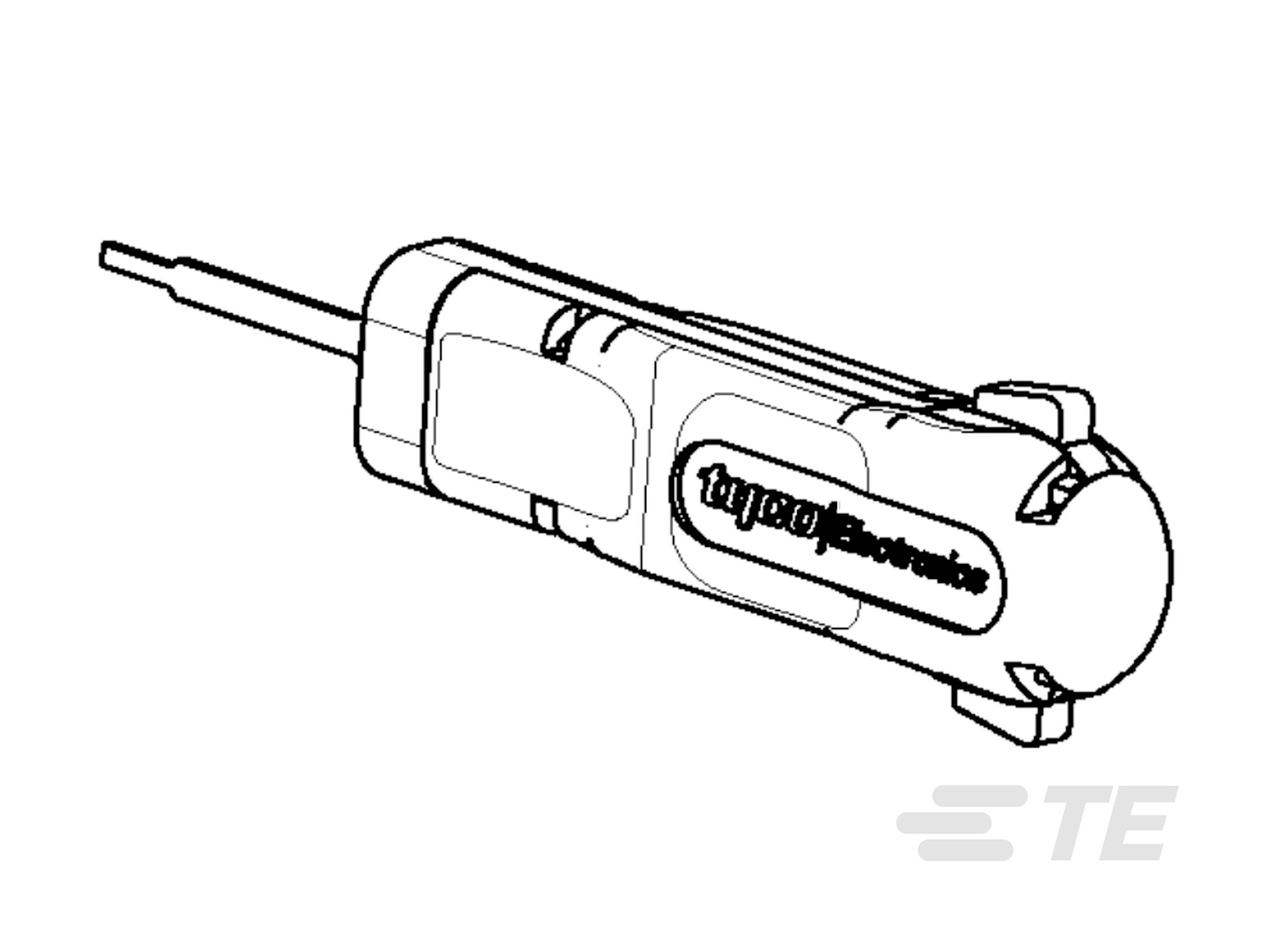 Dessin d'un outil à main avec une poignée et une pointe fine. L'outil porte l'inscription « Tyco Electronics ».