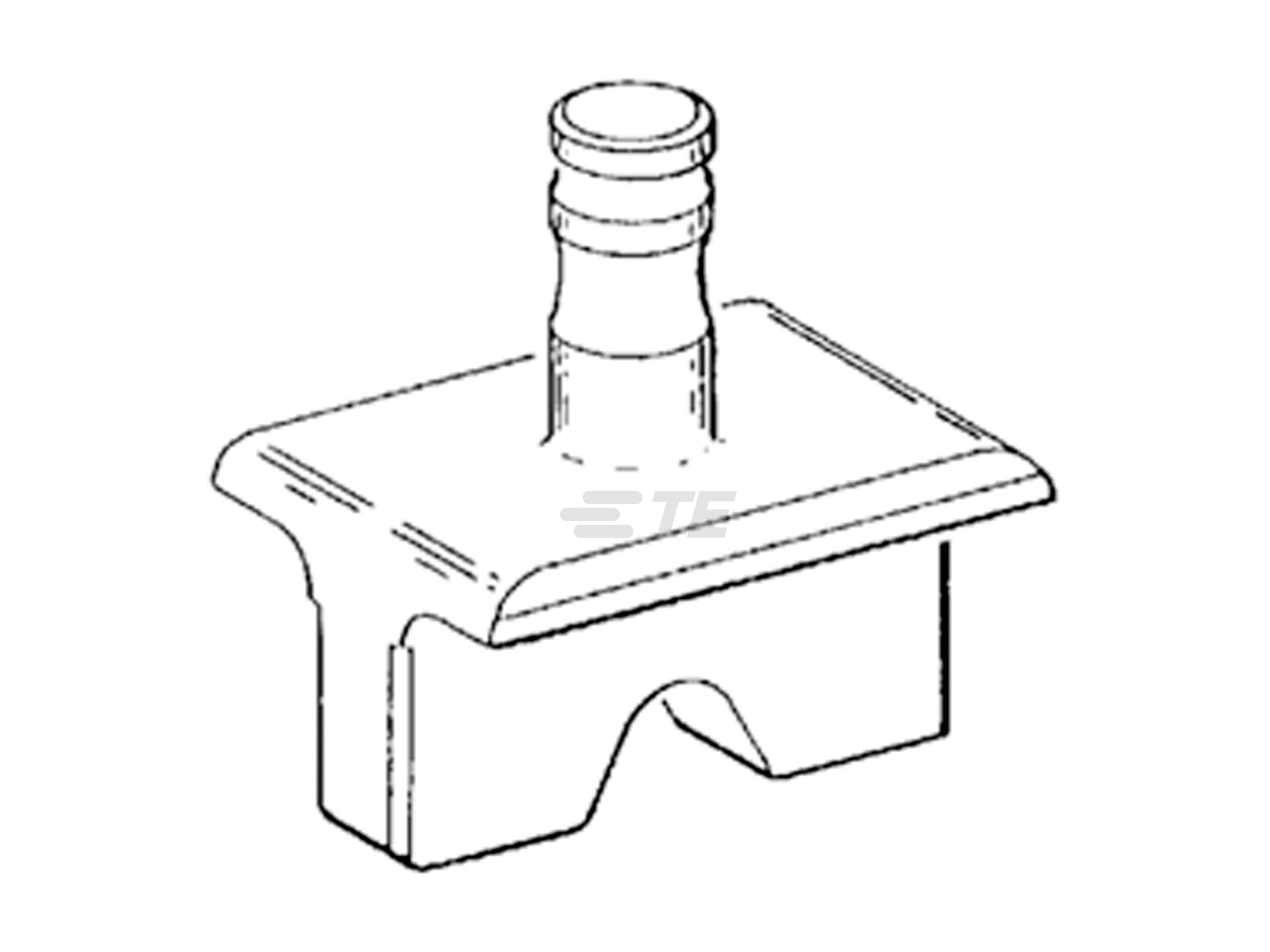 Dessin au trait d'un outil de génie mécanique, probablement un composant d'un système plus large, avec un cylindre en saillie.