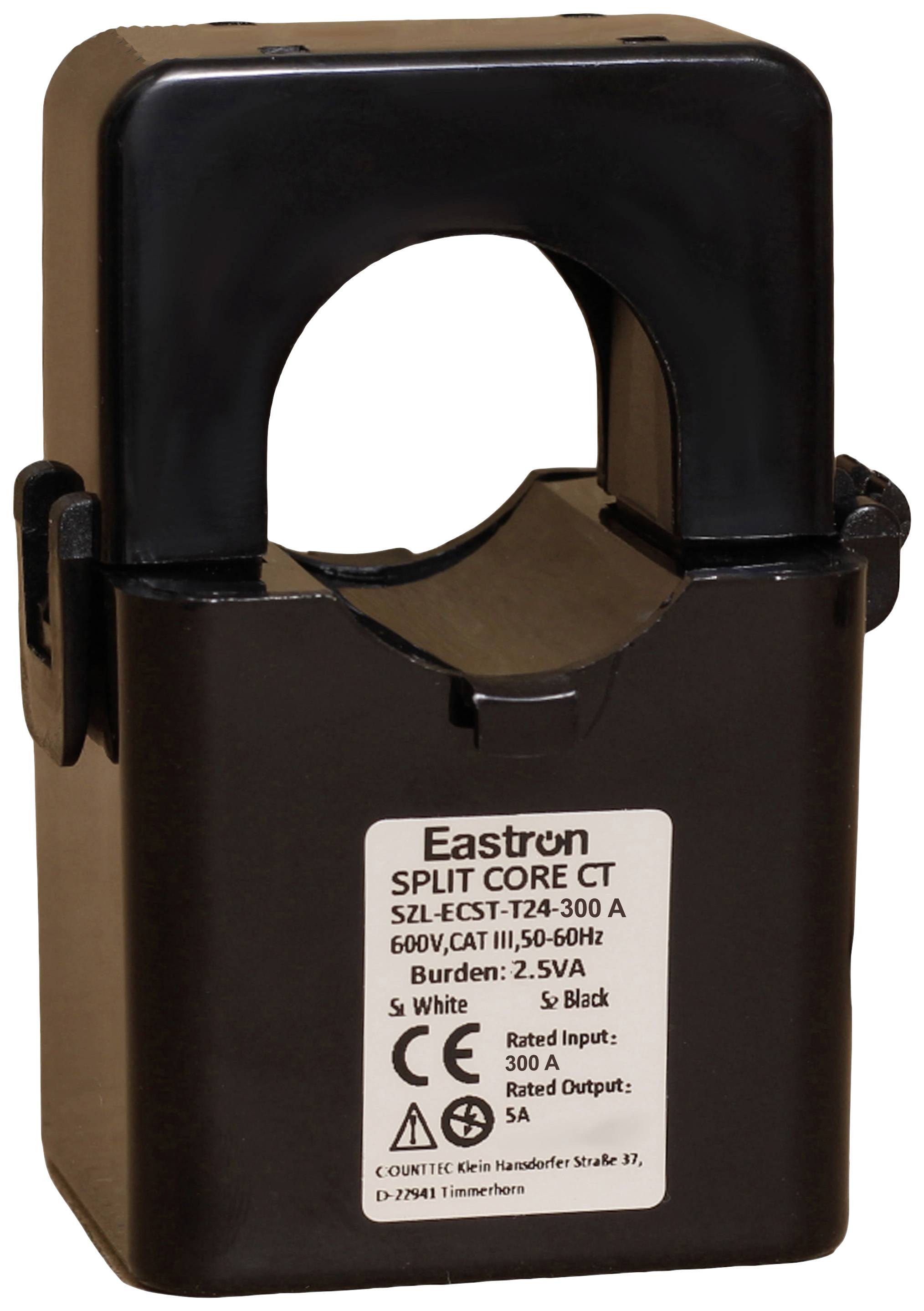 Transformateur de courant à coque de noyau partagée, numéro de modèle sur l'étiquette : S21-EC-TS/24-300 A, courant nominal : 300 A, charge : 2,5 VA.