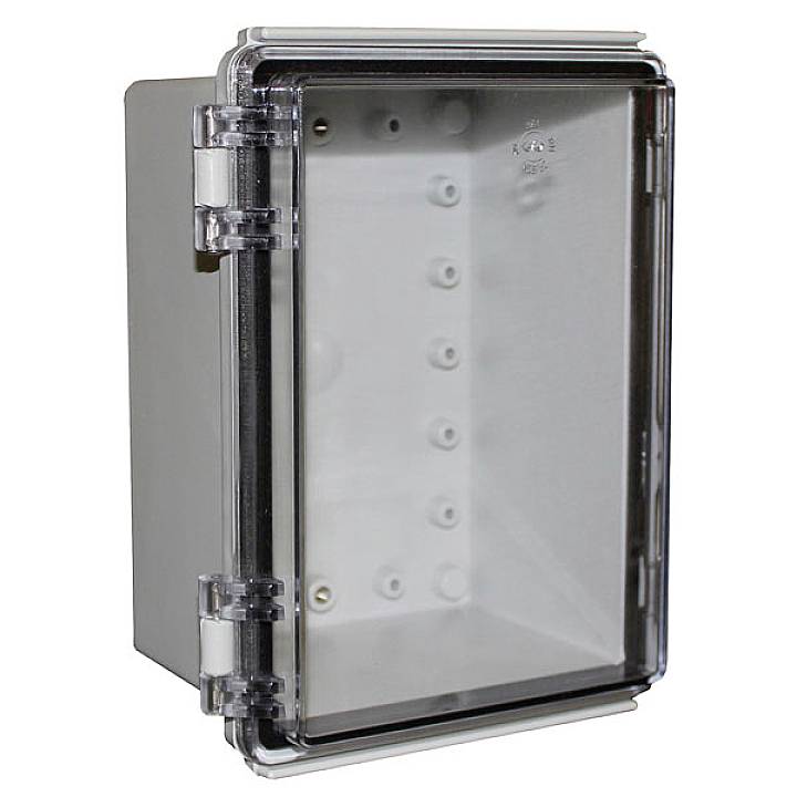 Un boîtier en plastique transparent avec charnière et fermeture, adapté au stockage et à la protection de composants électroniques.