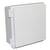 Boîte murale blanche carrée en plastique avec fermeture hermétique. Elle est destinée à protéger les installations électriques contre les intempéries.