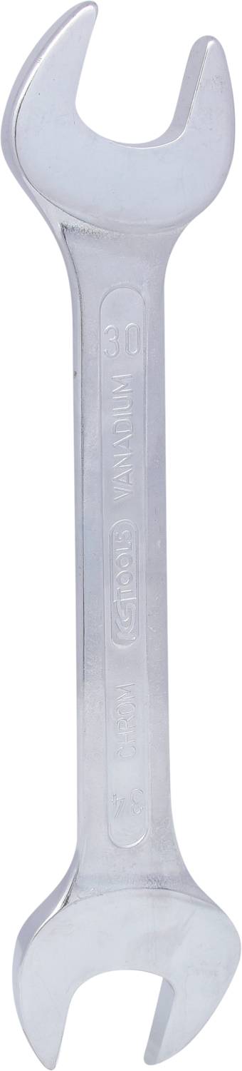 Clé à fourche en métal avec deux tailles de mâchoires différentes à chaque extrémité, utilisée pour serrer des écrous ou des boulons.