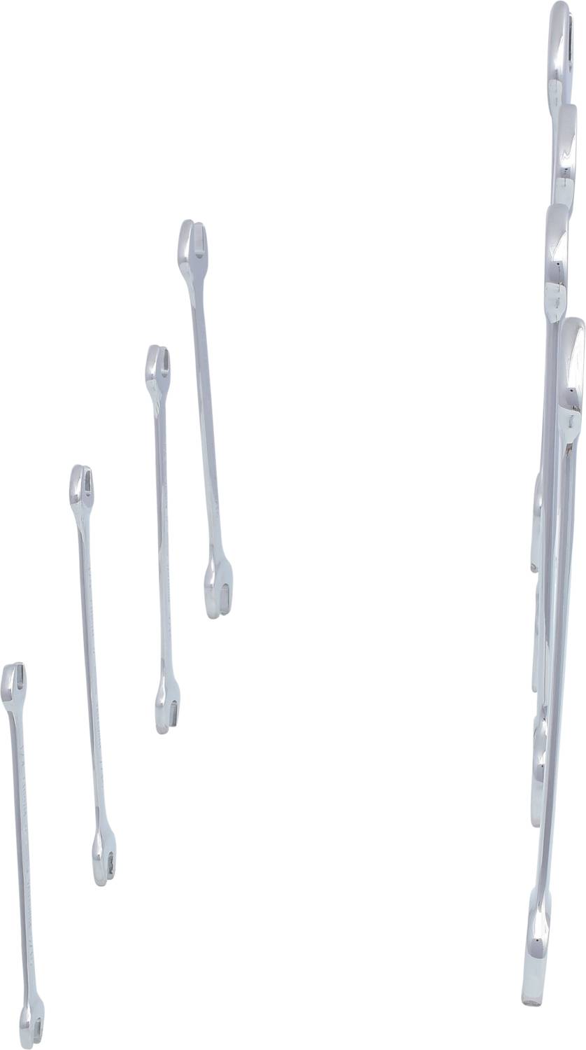 Cinq clés à molette argentées de tailles différentes sont disposées verticalement en ligne, allant du plus petit à gauche au plus grand à droite.