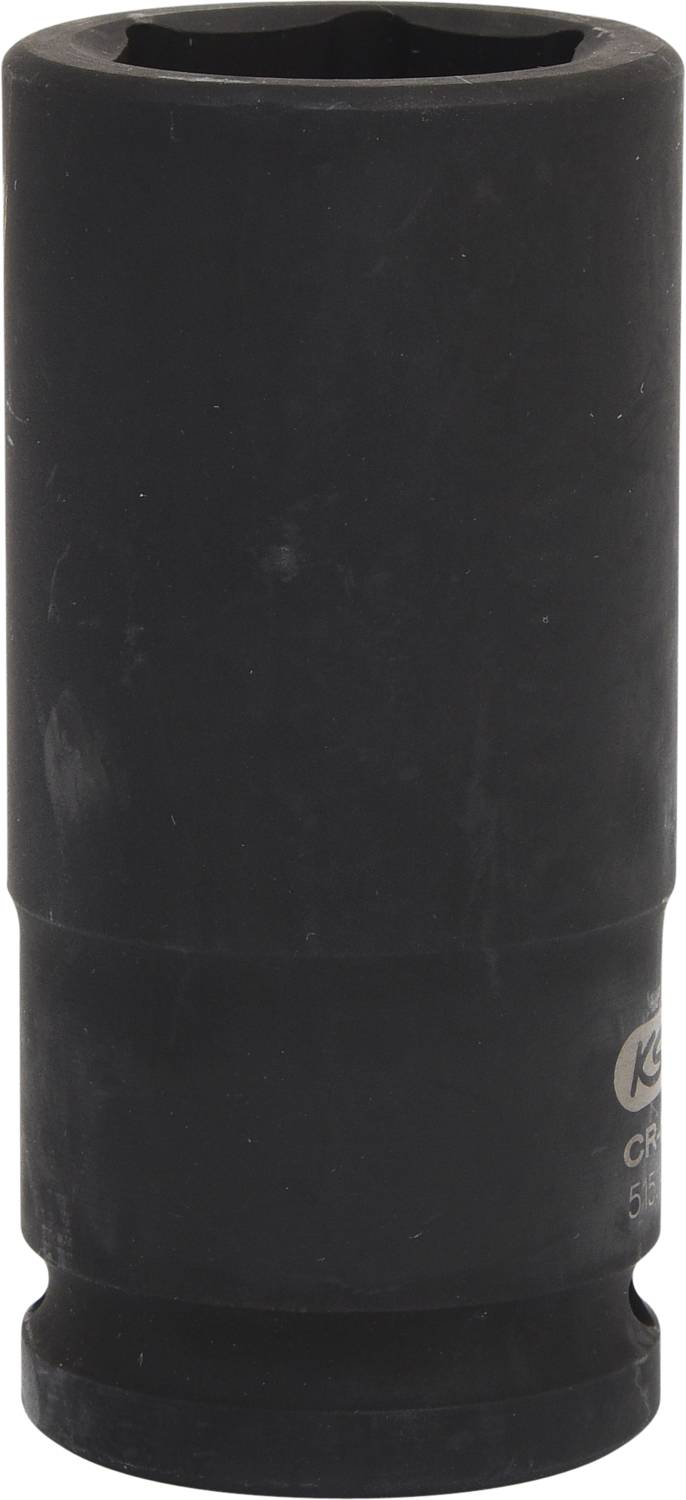 'Écrou hexagonal noir en métal, de forme cylindrique, à utiliser avec une clé à molette ou une clé à cliquet.'