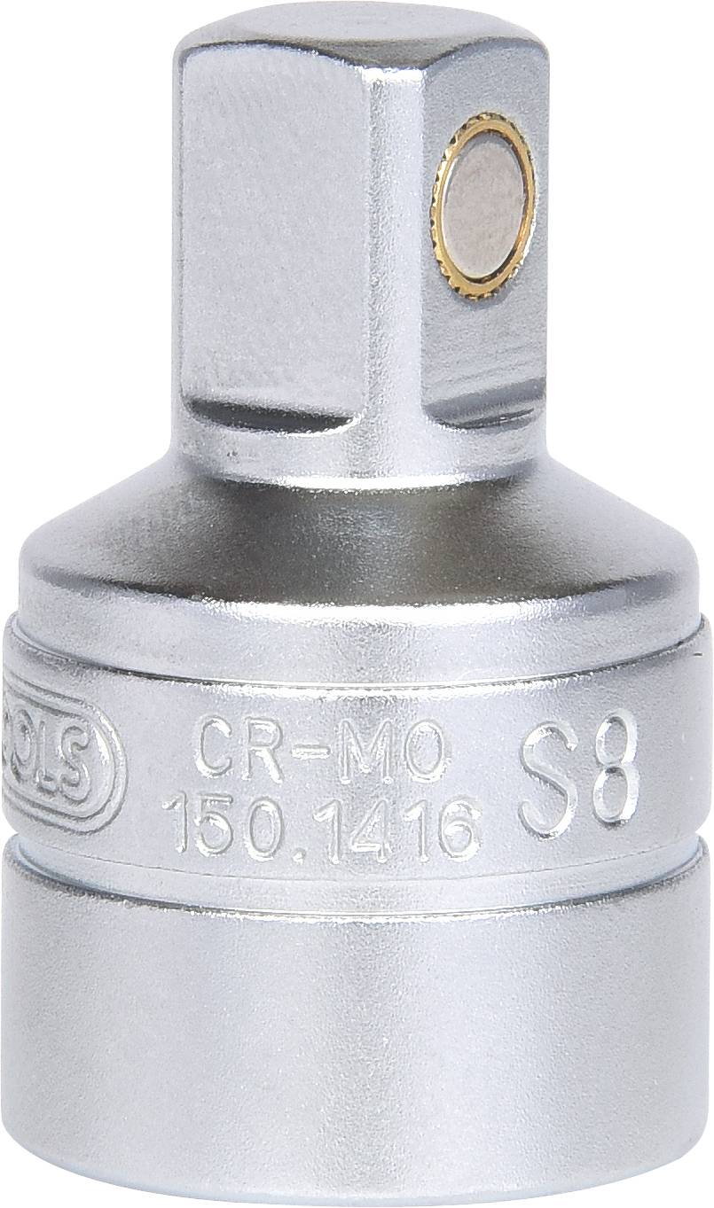 Un adaptateur de clé à cliquet en métal argenté portant la gravure 'CR-MO S8 150.1416'.
