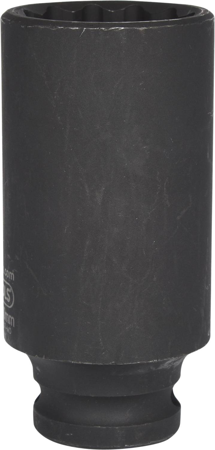 'Douille de clé à chocs en métal noir, de forme cylindrique avec un profil intérieur hexagonal, principalement utilisée pour des travaux mécaniques.'
