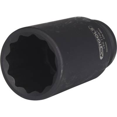 Douille à chocs noire robuste pour clé à cliquet, 32 mm, avec bord intérieur cannelé.