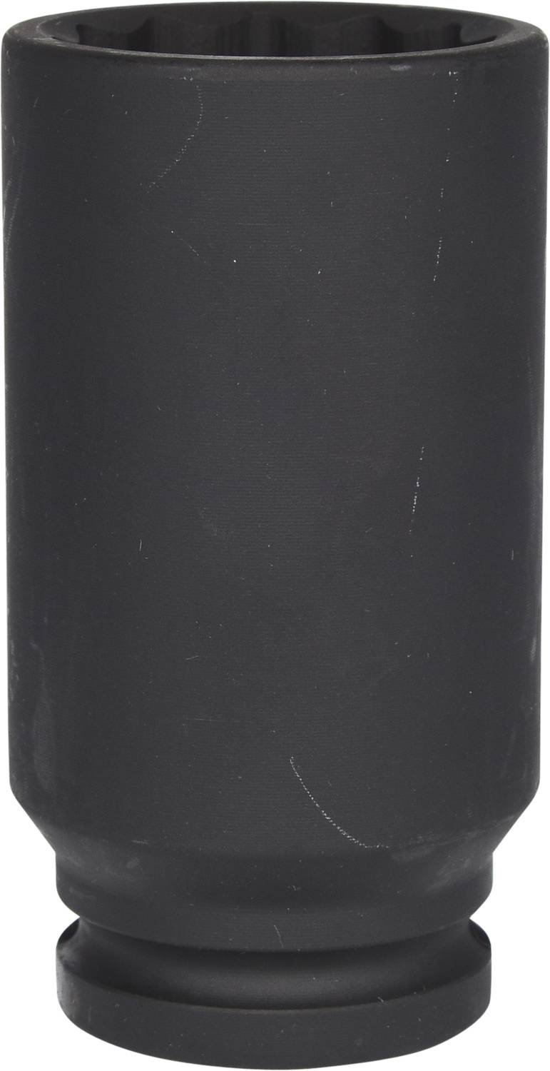 Un étui métallique noir, cylindrique, à surface lisse.