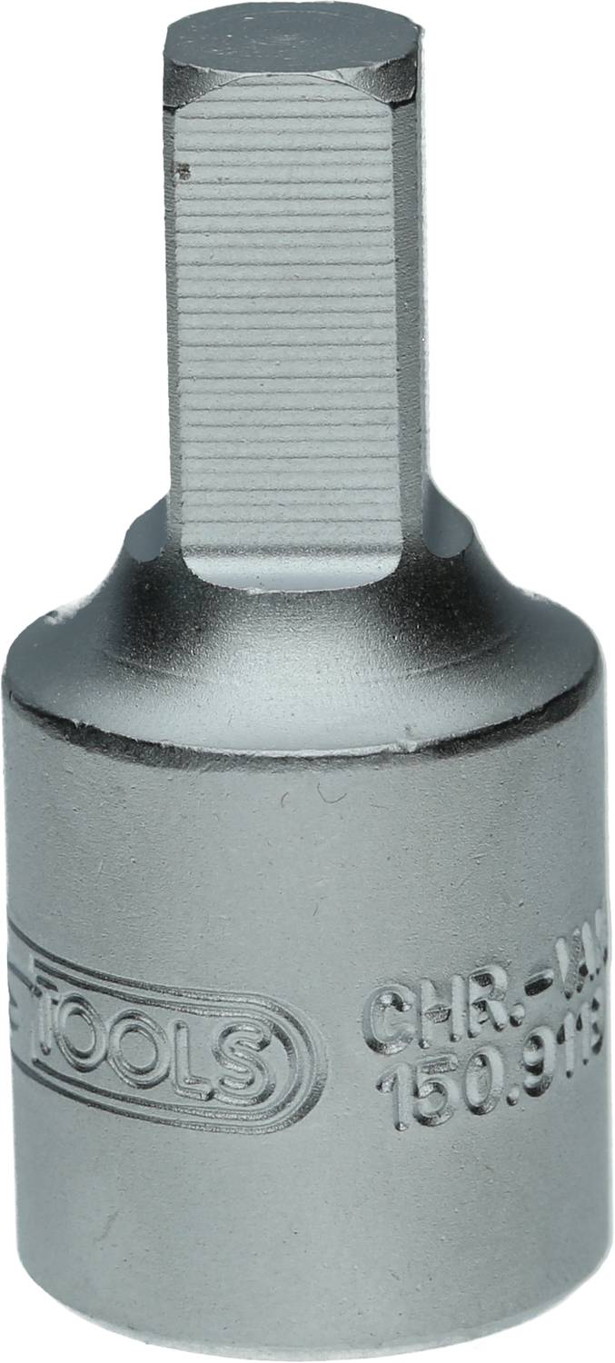 Un écrou à ergot en argent avec un embout hexagonal, adapté aux outils manuels ou électriques.