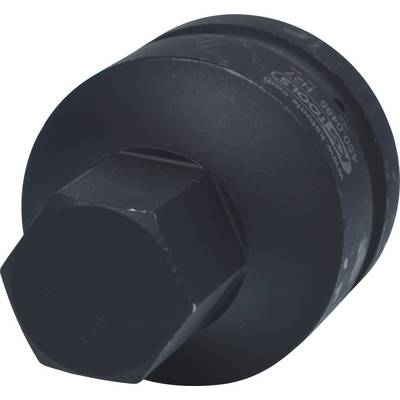 Adaptateur métallique noir à tête hexagonale, utilisé pour les outils mécaniques. Design circulaire assurant une prise ferme et une polyvalence d'utilisation.