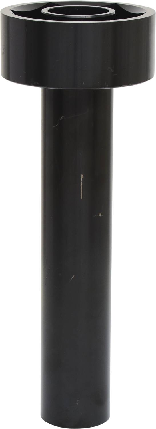 Un boulon cylindrique noir en métal avec une large tête plate sur le dessus. Adapté aux applications industrielles ou d'atelier.