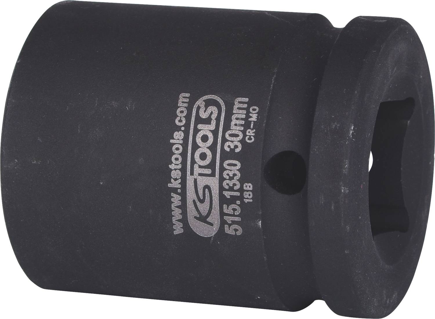 'KS Tools Douille de 30 mm' sur un outil noir, forme cylindrique, support rotatif, construction robuste pour des sollicitations élevées.