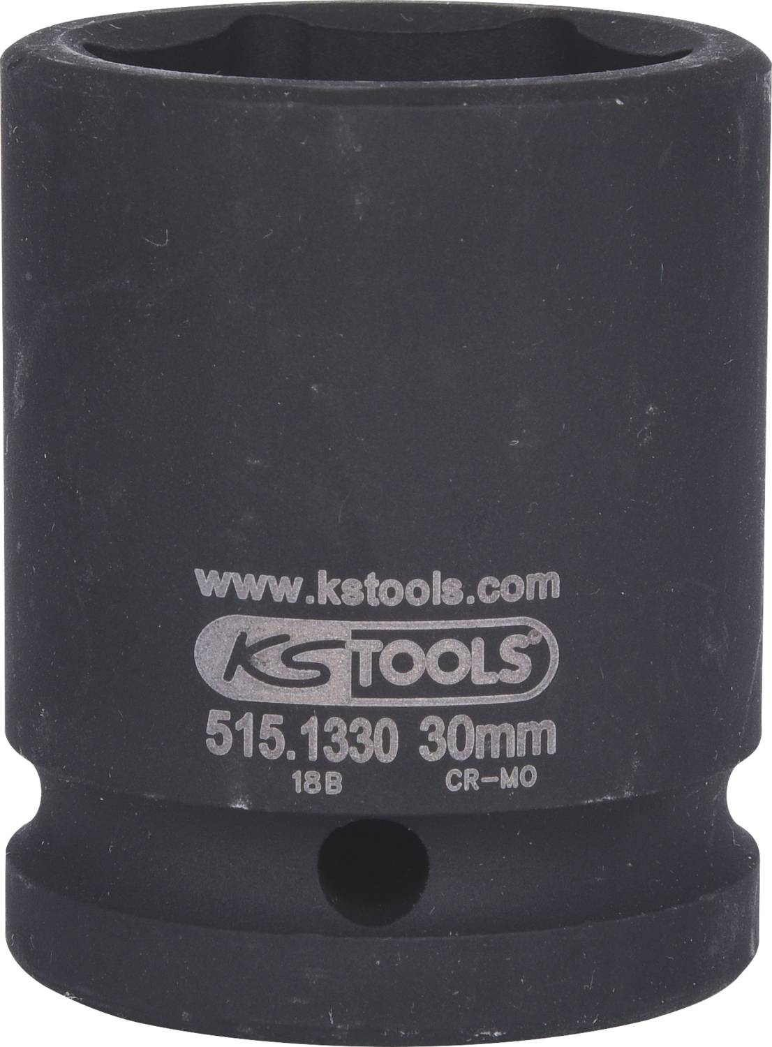 Clé à douille ronde de marque 'KS Tools' en métal noir, diamètre de 30 mm, portant le numéro de série et l'indication de matériau 'CR-MO'.