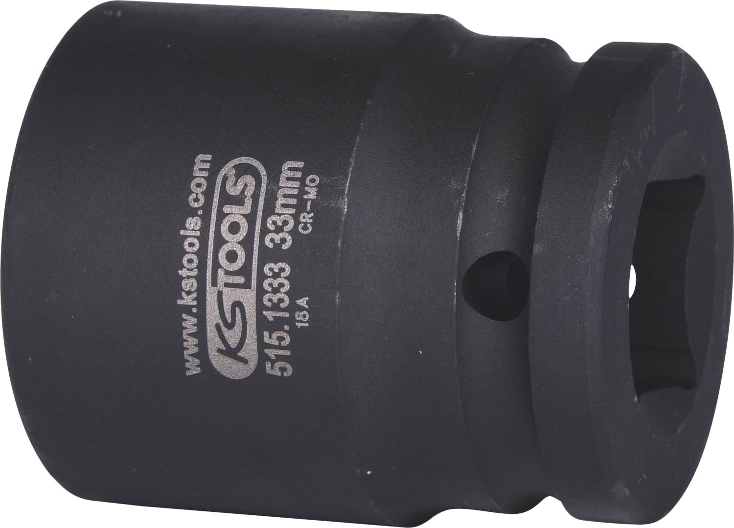 Douille à cliquet 33 mm avec logo KS TOOLS et numéro de produit, adaptée aux clés à choc. Construction métallique robuste de couleur noire.