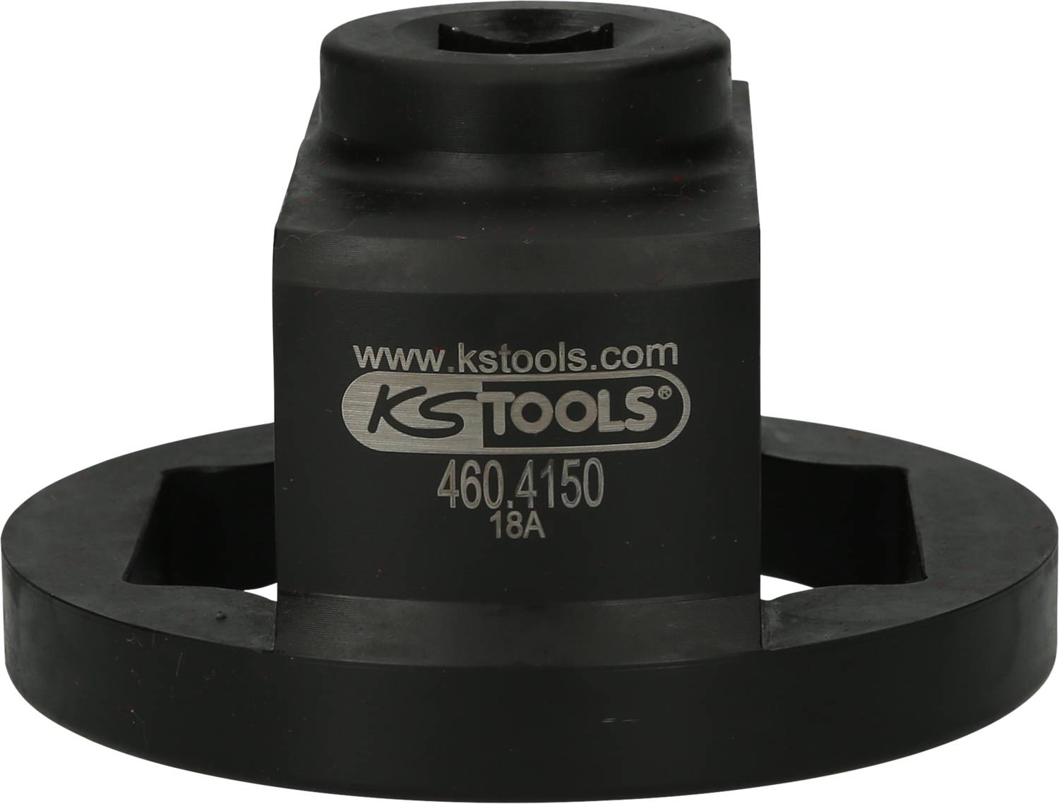 Un outil spécial noir portant l'inscription 'www.kstools.com 460.4150 18A'. Il possède une base ronde et des ouvertures centrales.
