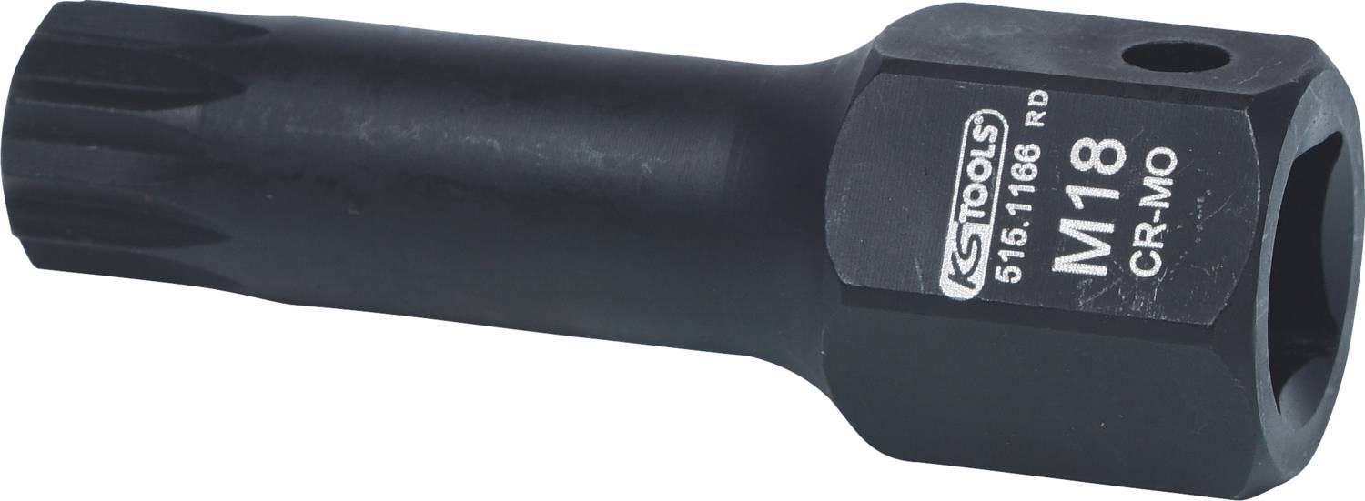 Noix à plusieurs dents noires portant l'inscription 'M18 CR-MO' et 'KS Tools'. Adaptée aux travaux de montage et démontage sur véhicules.