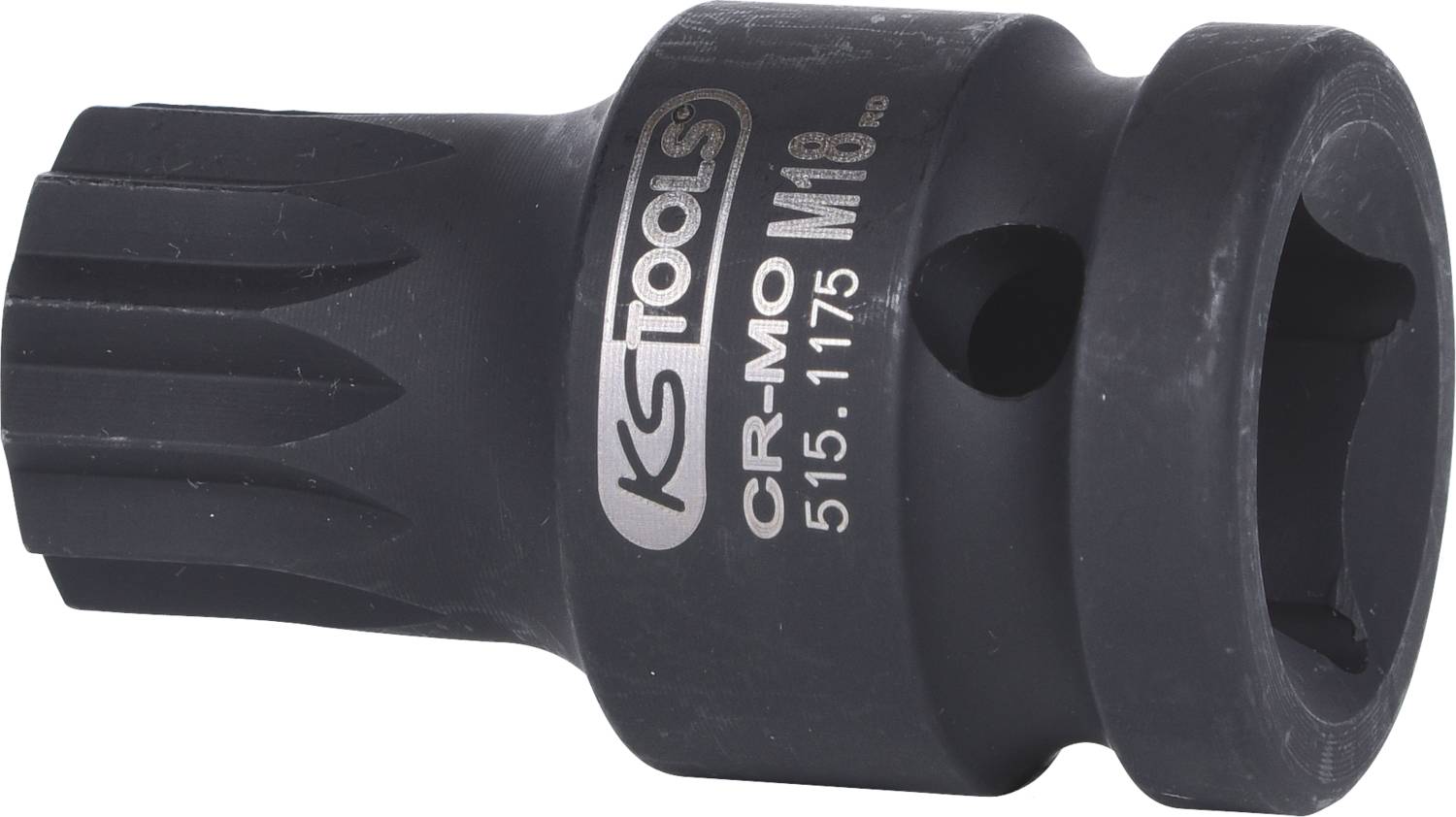 Douille à clé KS Tools, modèle CR-MO M18, noire, adaptée aux couples de serrage, avec marquage gravé.