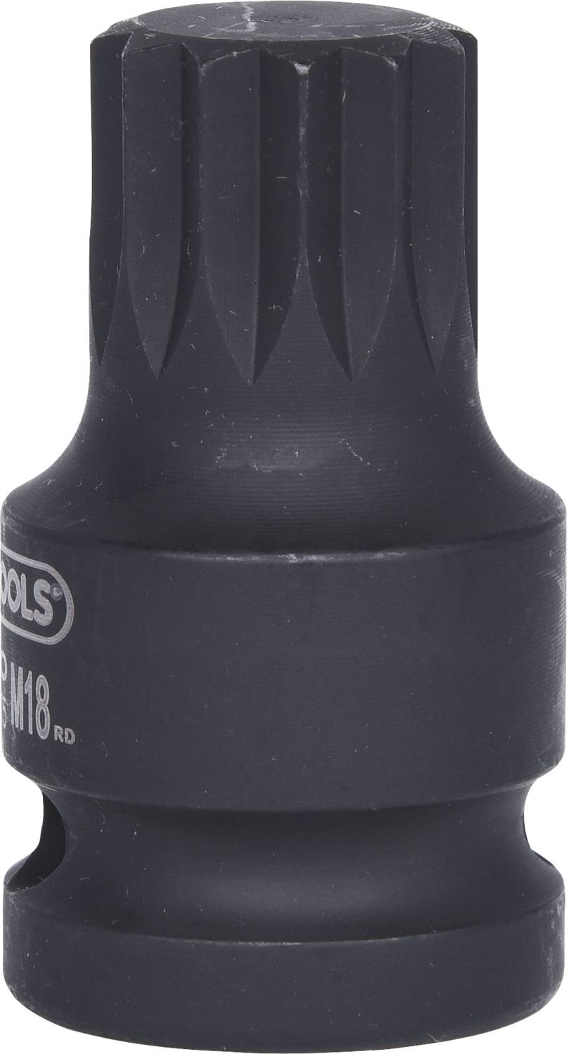 Outil noir et blanc de forme cylindrique avec une surface supérieure striée, probablement un écrou de douille ou un embout avec l'inscription 'M18'.